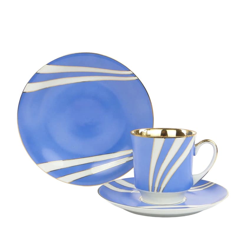 Breakfast set June, blue white gold porcelain, by W. Potacki, Ćmielów, Poland, 1960s.