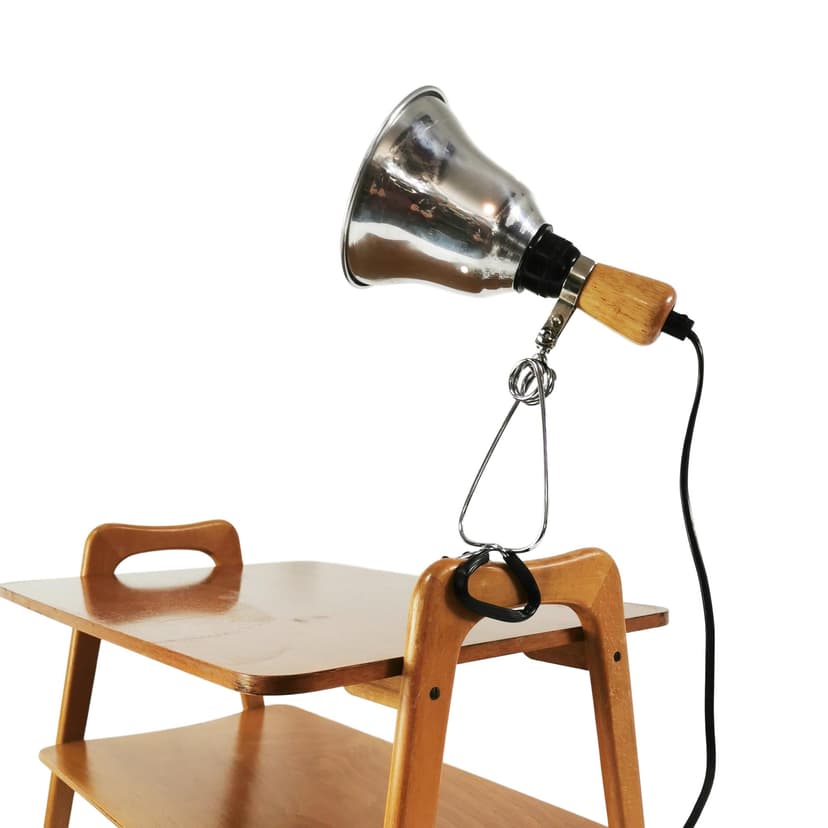 Lampa zaciskowa, srebrny, metal, drewno brązowy, proj. T. Björklund, Ikea, Szwecja, lata 90.