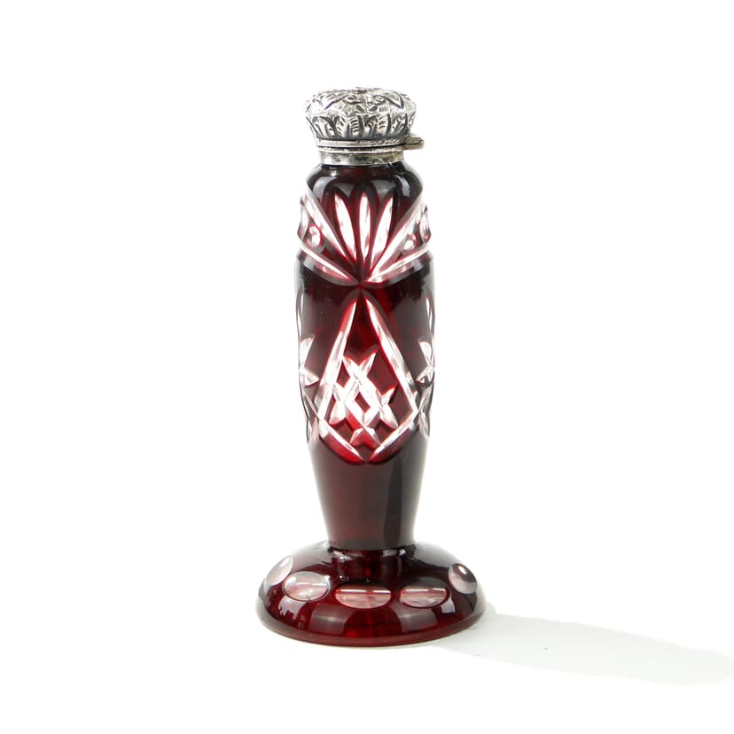 Flakon na perfumy, kryształ rubinowy, srebro, Austro-Węgry, XIX w.