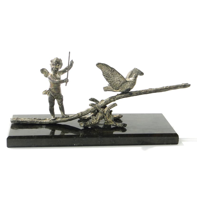 Przycisk do papieru Art Nouveau, czarny marmur, srebrzony metal, WMF, Niemcy, początek XX w.