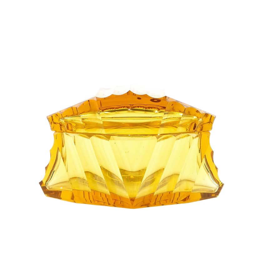 Bonbonniere Art Deco, yellow crystal, Moser, Czechoslovakia, 1930s