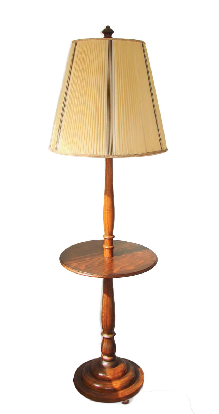 Lampa podłogowa ze stolikiem Modern, drewno brązowy, lata 40.
