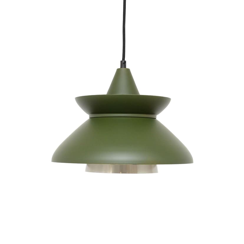 Lampa sufitowa, butelkowa zieleń, metal, stal szczotkowana srebrna, Dania, lata 70.