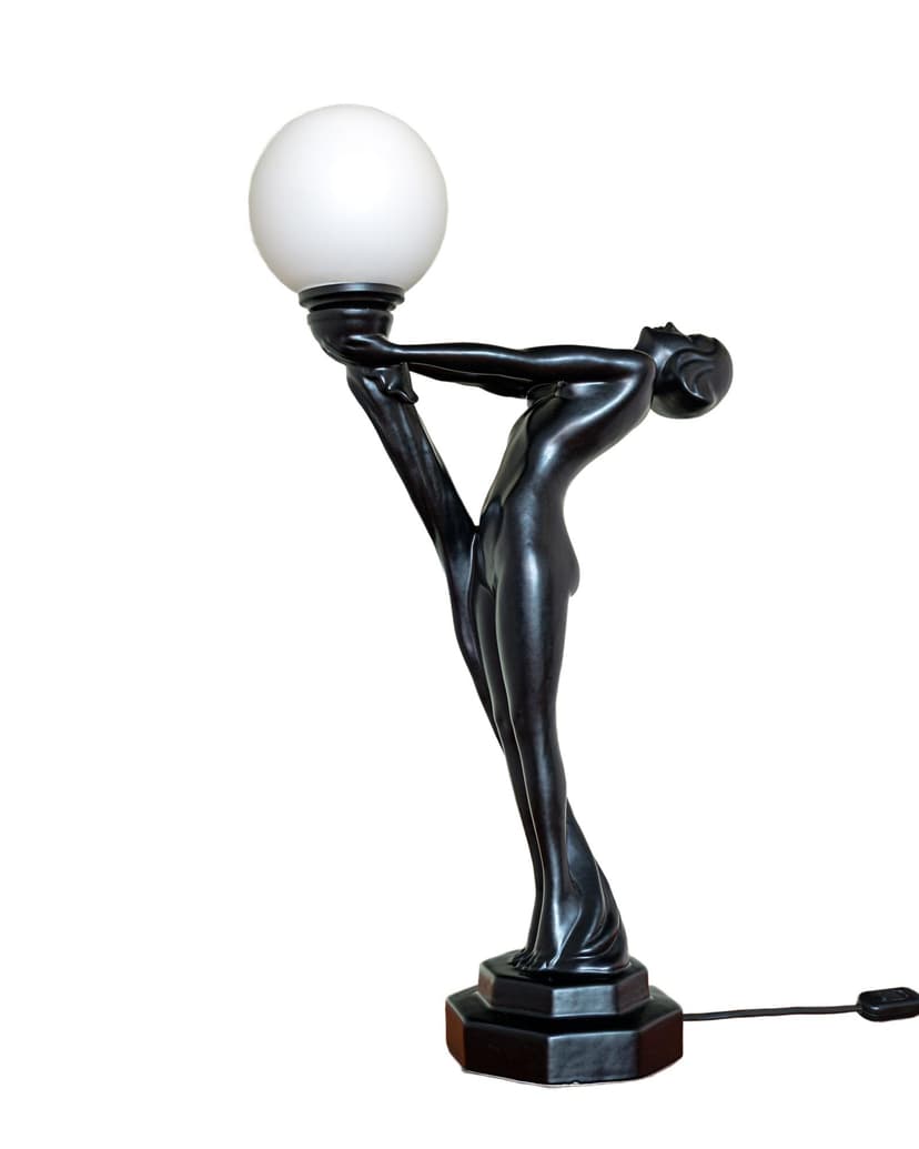 Lampa stołowa Art déco, ceramika czarna, szkło białe, lata 90.