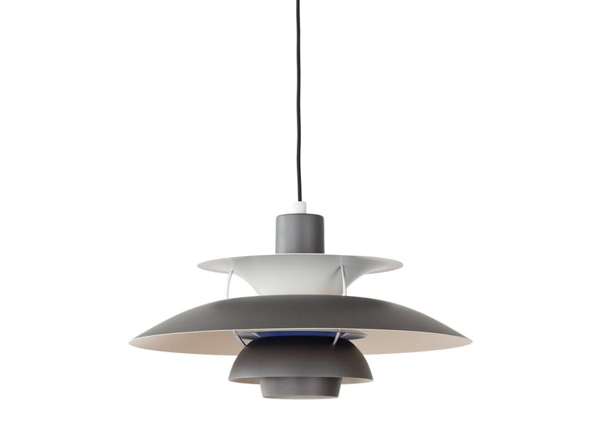 Pendant lamp PH 5, grey aluminum, by P. Henningsen, Louis Poulsen, Denmark, 1980s.