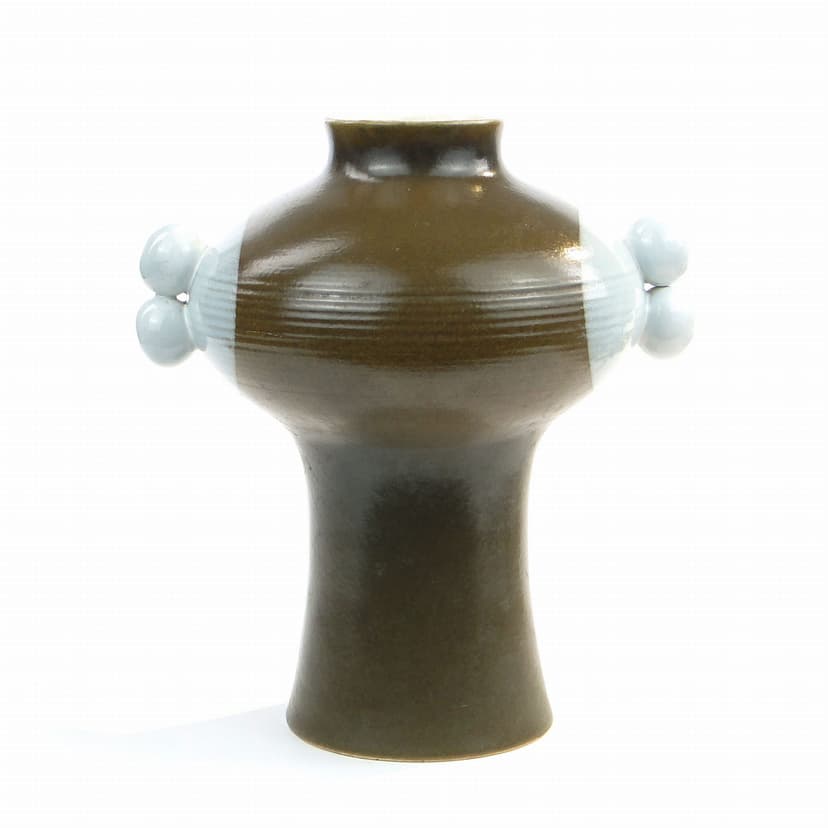 Vase Brusel, brown blue ceramic, Czechoslovakia, 1960s