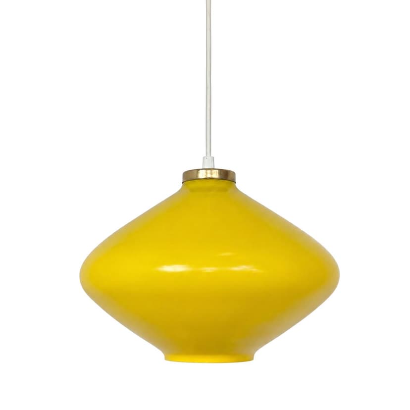 Pendant lamp, yellow glass, brass, Hungary, 1970s.