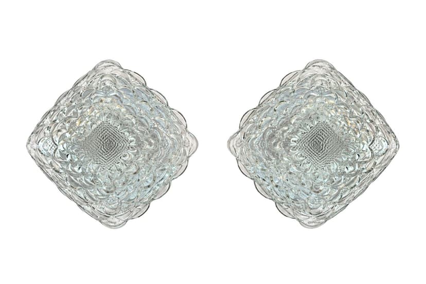 Pair of ceiling lamps, clear glass, metal, Sweden, 1960s.