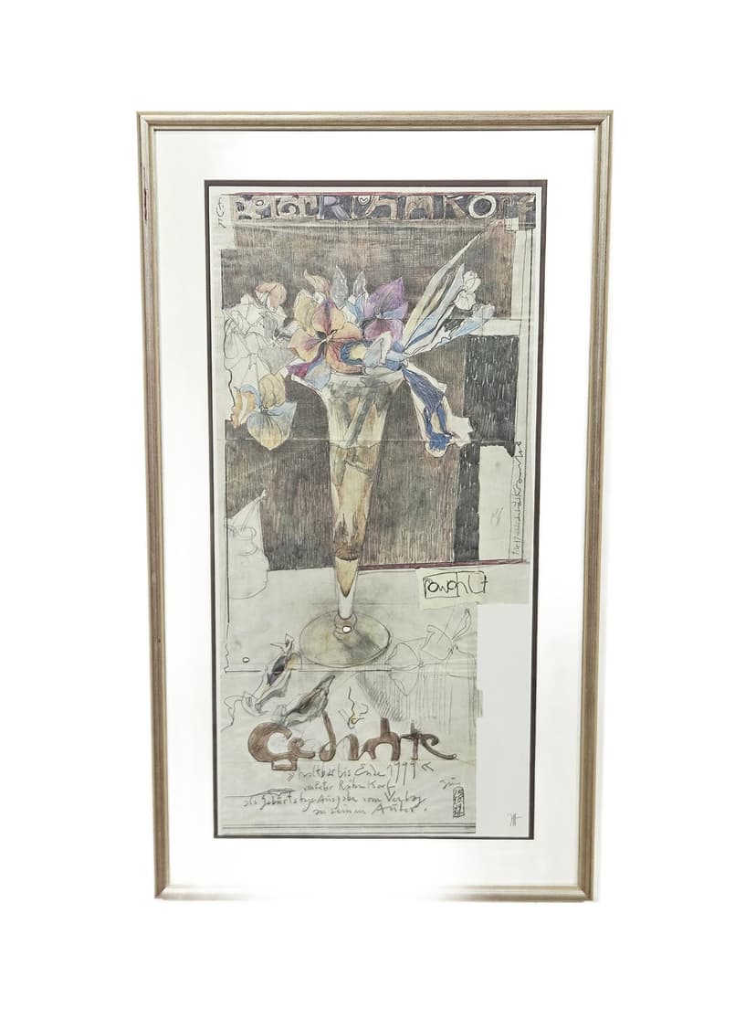 Plakat Gedichte 88x50,5 cm, papier beżowy, art. H. Janssen, Niemcy, lata 80.