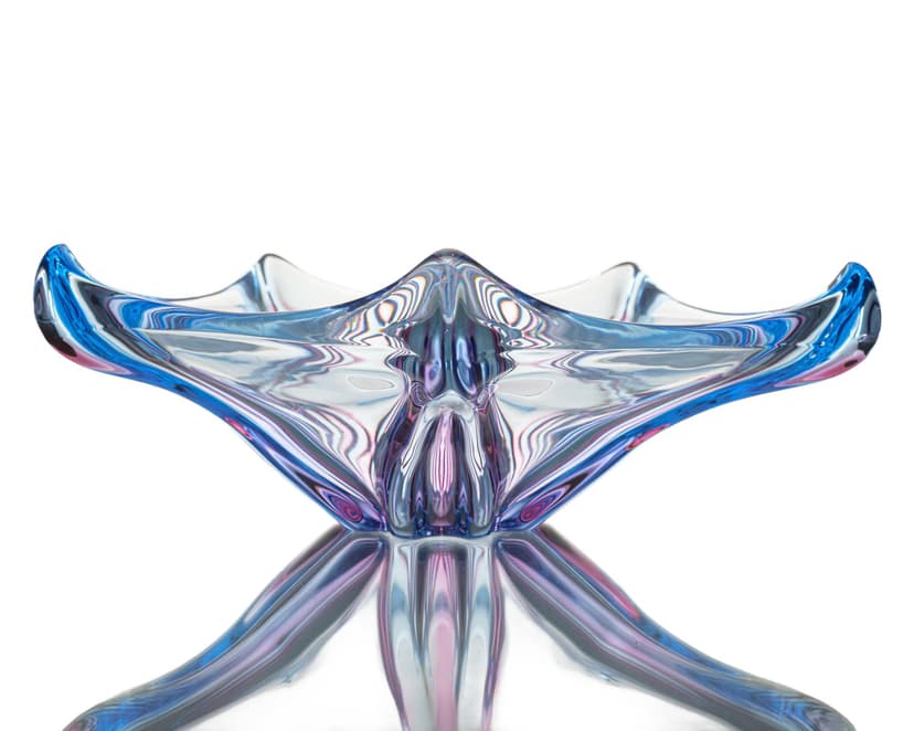 Bowl Starfish, blue violet pink clear glass, by W. Mika, Moser, Czechoslovakia, 1970s