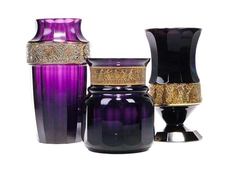 Vase Art Deco, amethyst crystal, gilt, Ludwik Moser & Sohne, Bohemia, 1920s