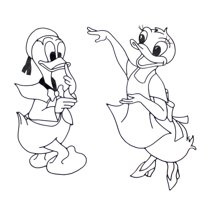 Set of two wall decorations Donald & Daisy Duck, black metal, Disney, Austria, 1960s
