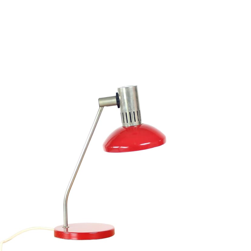 Lampa stołowa, czerwony aluminium, stal szczotkowana, Niemcy, lata 70.
