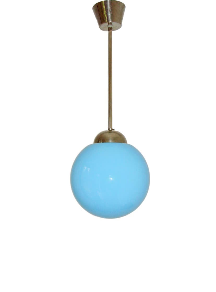 Pendant lamp, blue glass, nickel-plated brass, 1940s