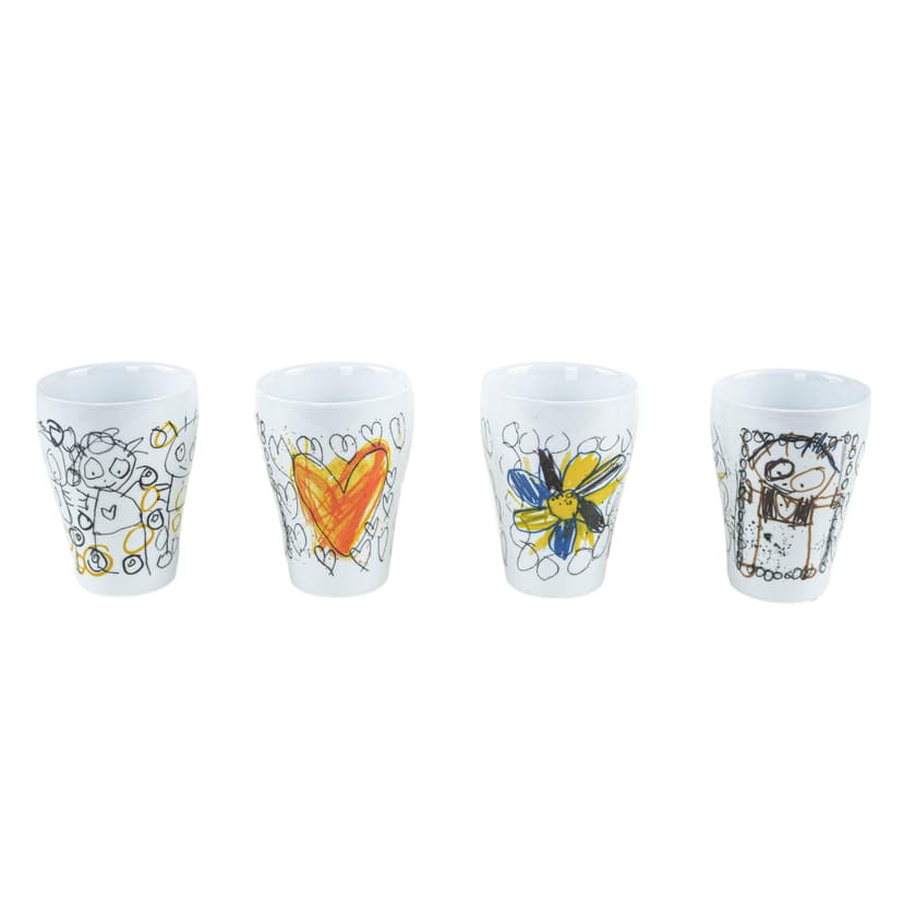 Set of cups, white glazed ceramic, by P. Pava, Aida, Denmark, 1990s.