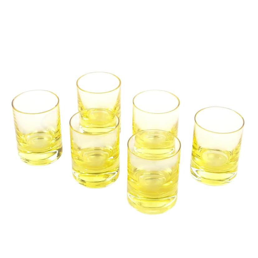 Set of whisky glasses, yellow crystal, by R. Eschler, Moser, Czechoslovakia, 1960s.
