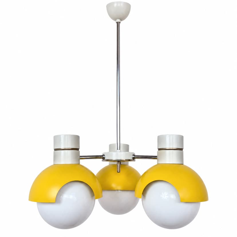 Chandelier TYP 81339, yellow metal, opaline glass, Napako, Czechoslovakia, 1960s.