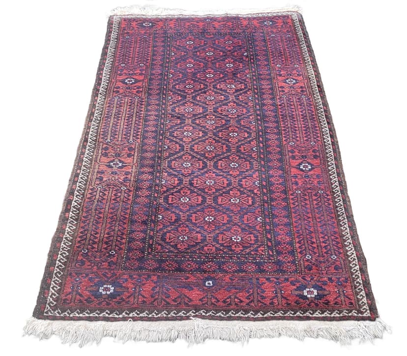 Rug Beluch, Persian, red blue, wool cotton, Iran, 1990s, 100x200 cm