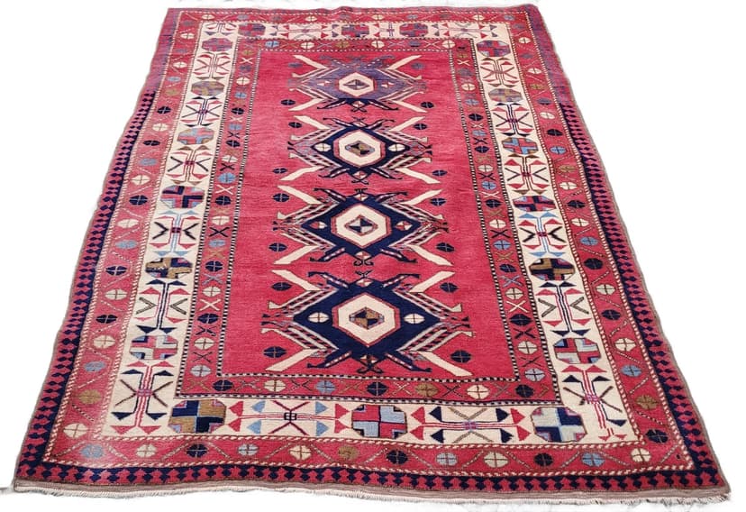 Rug Kazak, 115x163 cm, red blue yellow green white, wool, Azerbaijan, early 20th c.
