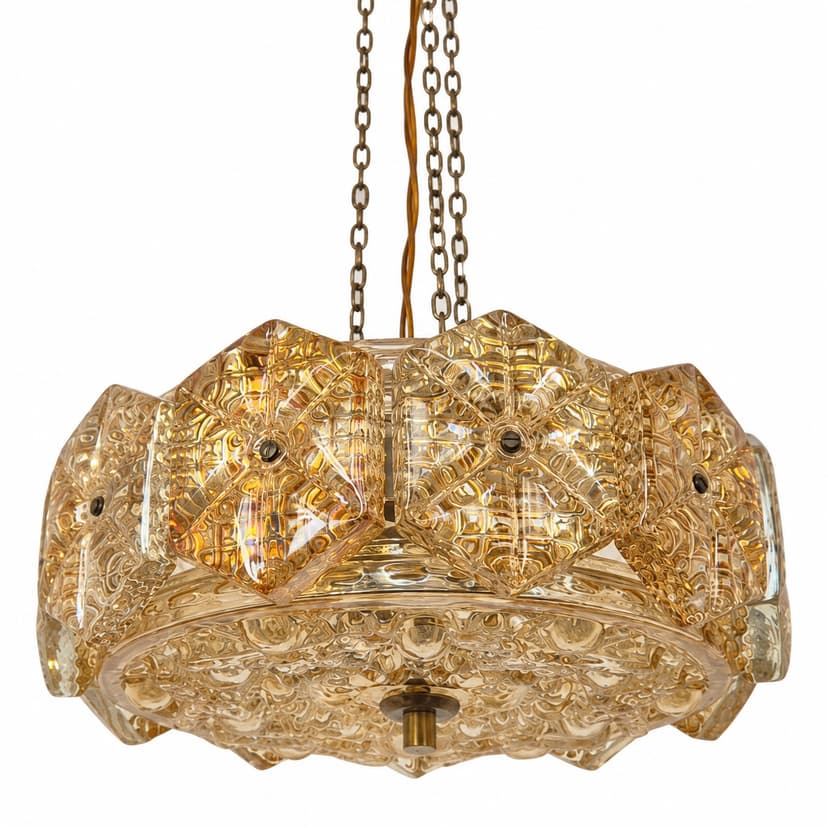 Chandelier, golden crystal, metal, Vitrika, Denmark, 1960s.