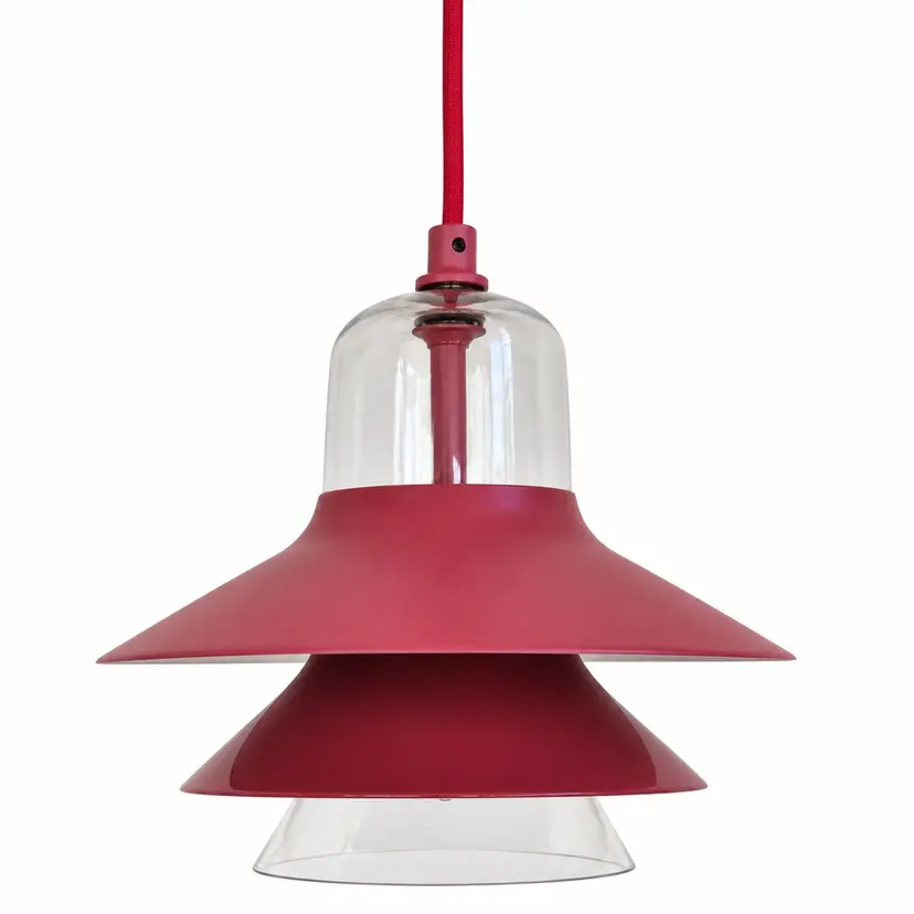 Pendant lamp Ikono Small, burgundy metal, transparent glass, by S. Legald, Denmark, 2000s
