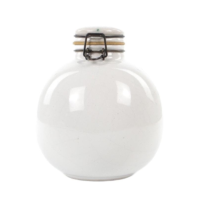 Tea container, white grey ceramic, gold brass, Germany, 1960s.