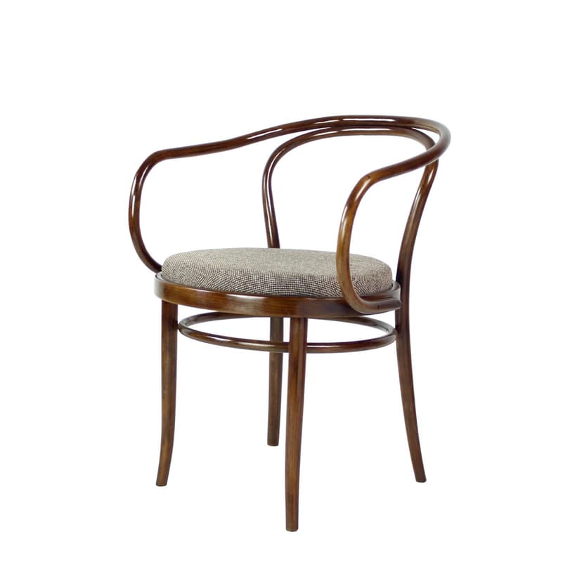 Armchair No. 30, brown beech, grey wool, TON, Czechoslovakia, 1960s