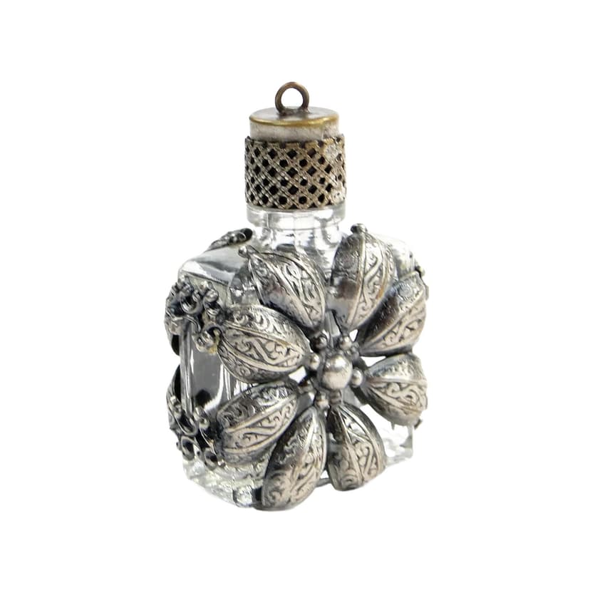 Flakon na perfumy, szkło transparentne, metal srebrny, Szwecja, lata 50.