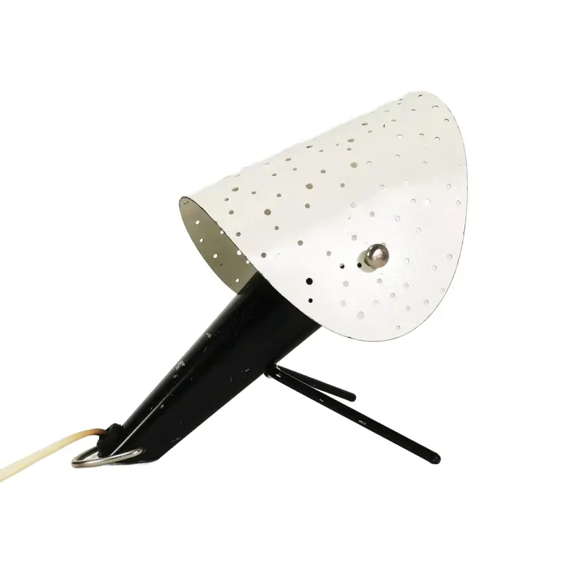 Lampka stołowa Jamnik typ 1318, metal czarny biały, proj. A. Gałecki, Polska, lata 60.