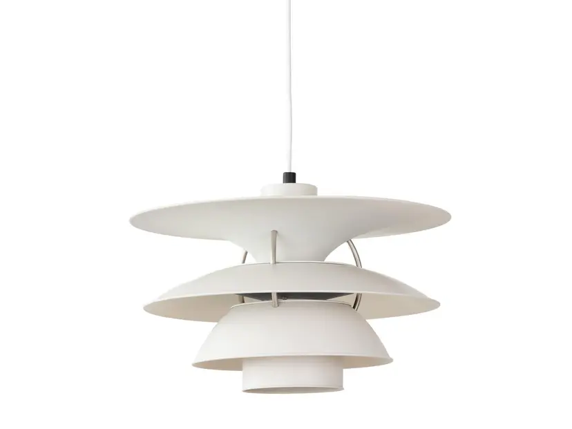 Pendant lamp PH 5-4 1/2 Charlottenborg, white metal, by P. Henningsen, Louis Poulsen, Denmark, 1970s.