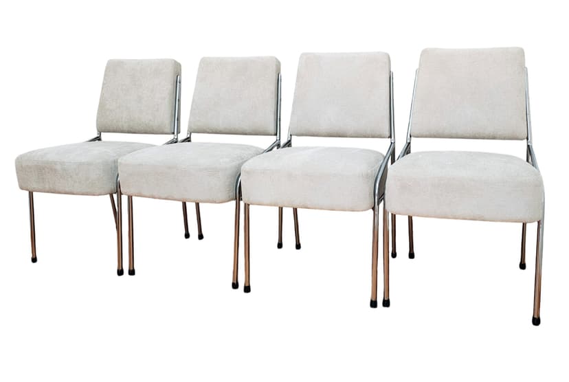 Set of four chairs Bauhaus, beige fabric, chromed steel, Czechoslovakia, 1930s.