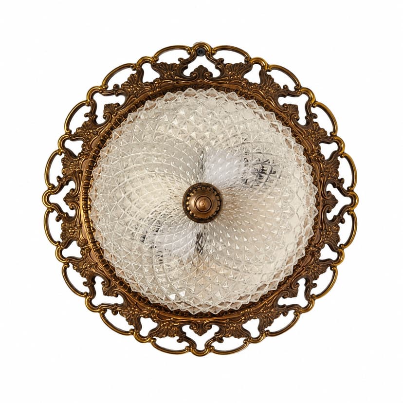 Ceiling lamp neo-baroque, clear glass, gold metal, Solken Leuchten, Germany, 1970s.