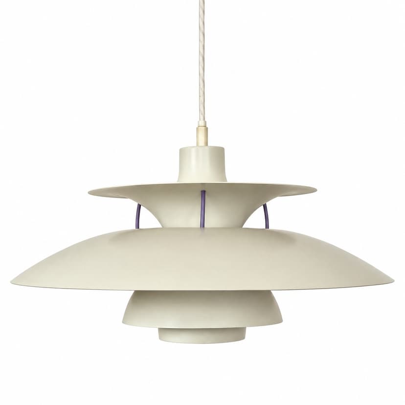 Pendant lamp PH5, white purple, aluminium, by P. Henningsen, Louis Poulsen, Denmark, 1990s.