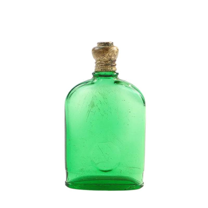 Flakon na perfumy, szkło sodowe zielone, mosiądz złoty, Wielka Brytania, początek XX w.