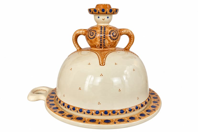 Cheese Dome, white brown blue, ceramic, Germany, 1980s.