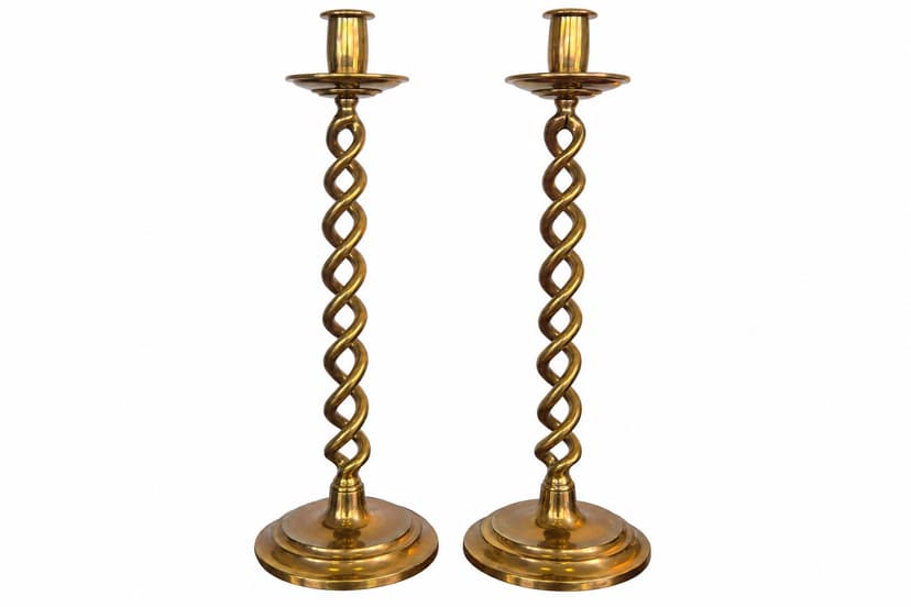 Pair of candlesticks Sprężyna, brass gold, 1980s.