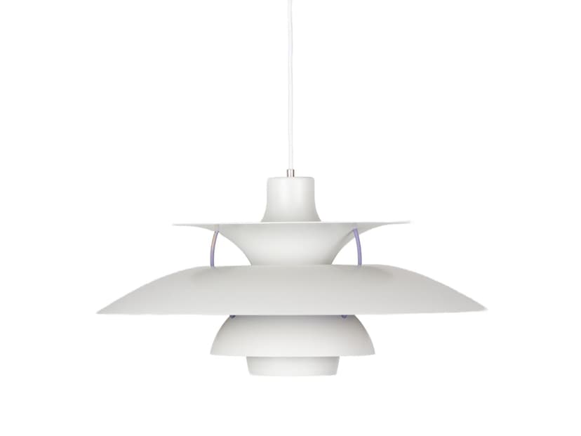 Pendant Lamp PH 5, white, metal, by P. Henningsen, Louis Poulsen, Denmark, 1980s.
