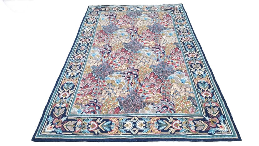 Kilim tapestry, 255x165 cm, blue red brown beige green gold, wool cotton, India, 1990s.