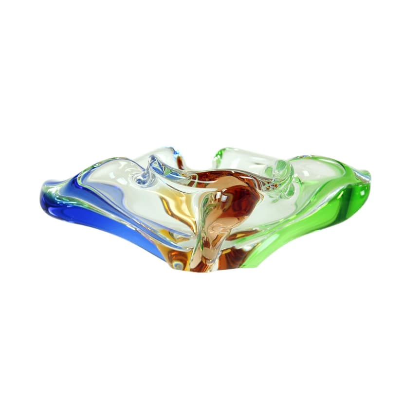 Bowl Rhapsody, clear glass, blue glass, green glass, brown glass, by F. Zemek, Czechoslovakia, 1960s
