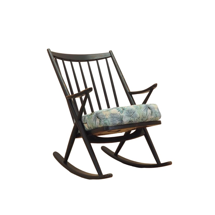 Fotel bujany Reenskaug, teak czarny, proj. F. Reenskaug, Bramin, Dania, lata 60.