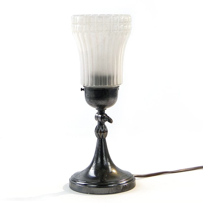 Table Lamp and Wall Sconce, grey metal, white glass, Poland, early 20th century