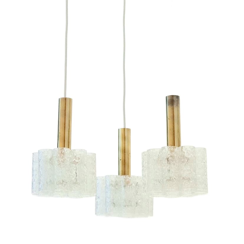 Ceiling lamp, transparent glass, brass, Doria Leuchten, Germany, 1960s.