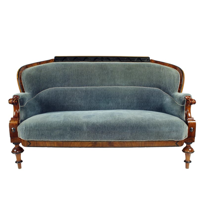 Sofa Biedermeier, velvet niebiesko-szary, orzech włoski, Austria, XIX w.