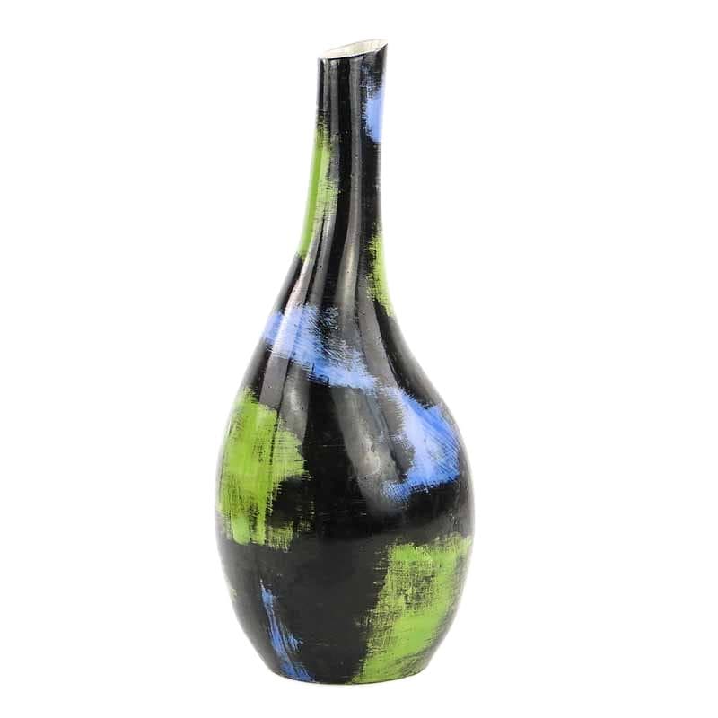 Bottle Vase, black green blue porcelain, by Z. Przybyszewska, Pruszków, 1960s.
