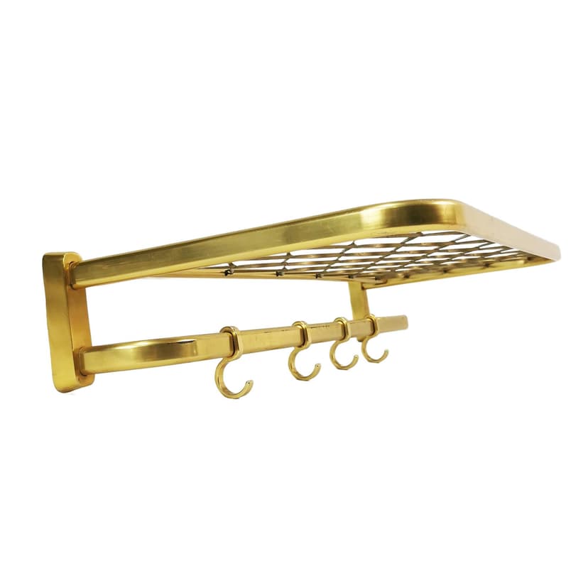 Wall-mounted coat rack Art Deco, gold aluminium, black plastic, Germany, 1960s.