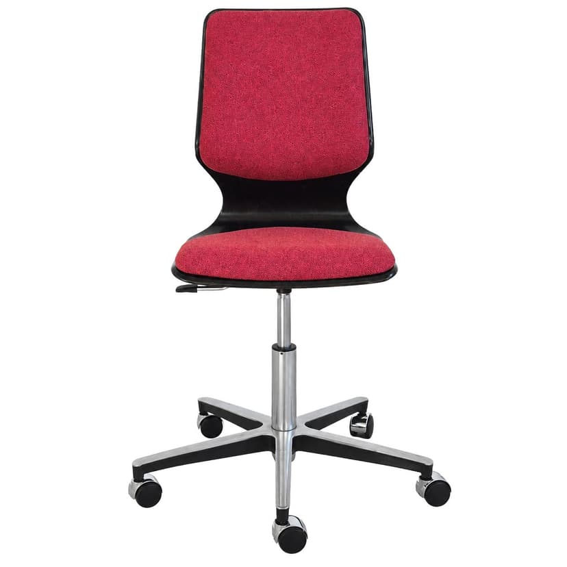 Swivel Chair Flototto, brown plywood, raspberry red fabric, Germany, 1970s.
