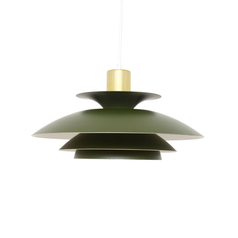 Pendant Lamp, green metal, gold brass, Denmark, 1970s