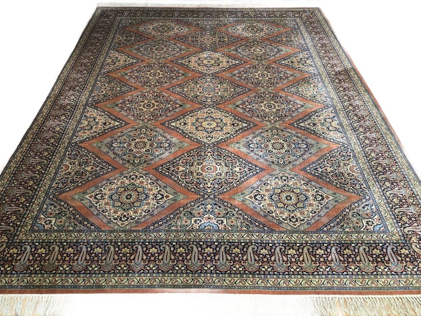 Rug Farsistan, 250x355 cm, wool orange green white blue gold, Lano Carpets, Belgium