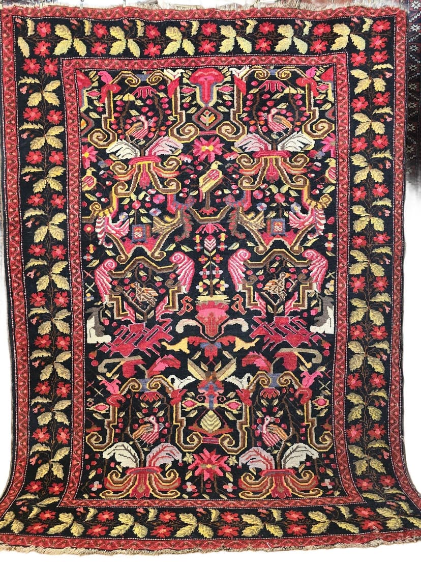 Dywan Karabagh Art Deco 207x150 cm, czarny, wełna, Kaukaz, lata 30.