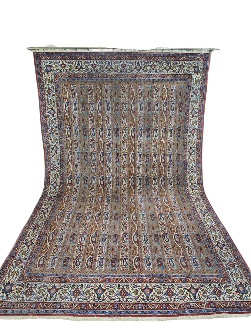 Dywan Qom Moharramat 330x215 cm, szary, wełna kork, Iran, lata 70.